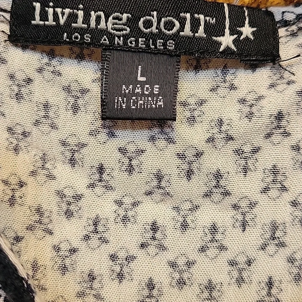 Living Doll Los Angeles Navy White Asymmetrical Hem Peasant Boho Top Size Large
